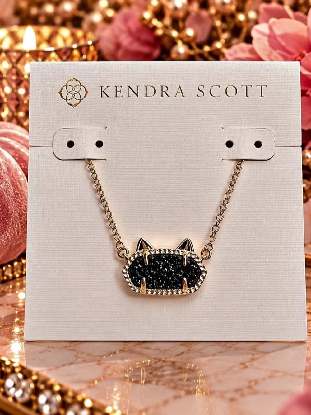 Kendra Scott Elisa Cat Pendant Necklace Cat Pendant Necklace in Black & Gold